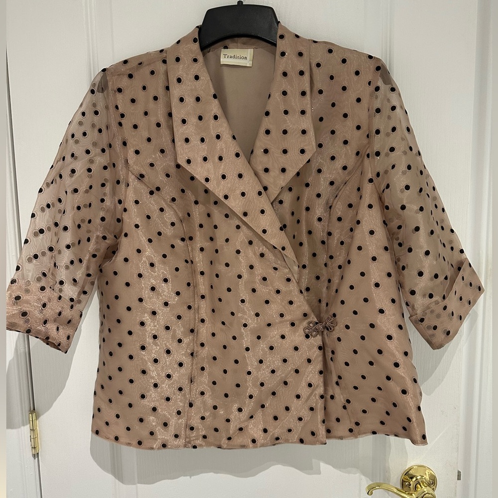 Elegant Polka Dot Blazer with Bow